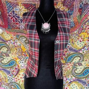 Women’s Red Plaid Button-Front Vest